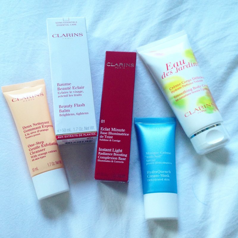 clarins beauty range hydraquench exfoliator eau des jardins beauty flash balm instant light radiance