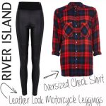 river island leather look motorcycle leggings oversized check shirt
