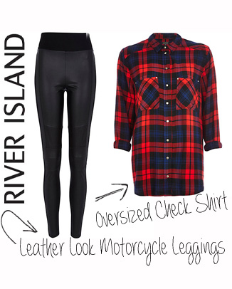 river island oversized check shirt leather look motorcycle leggings