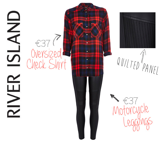 river island leather look motorcycle leggings oversized check shirt2