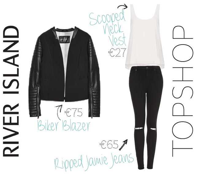 top shop ripped jamie jeans scooped neck vest river island leather look biker blazer2