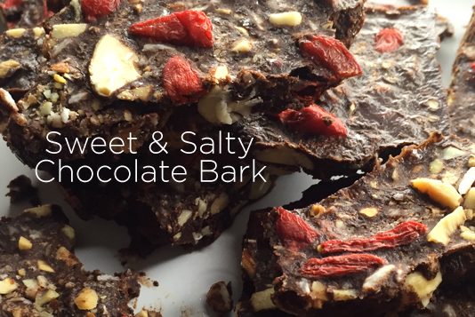 healthy sweet and salty chocolate bark