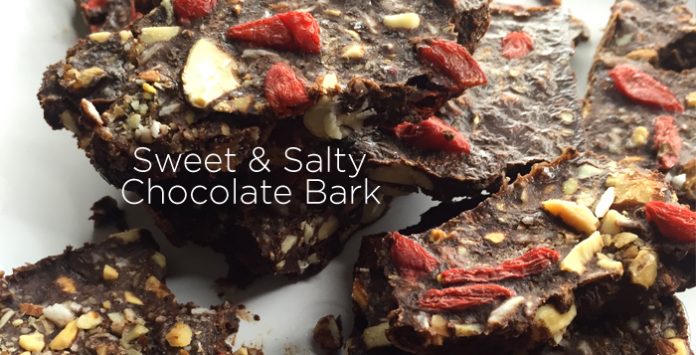 healthy sweet and salty chocolate bark