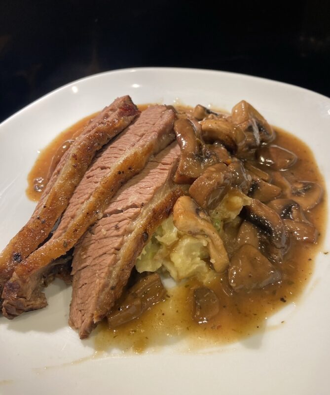 Slow cooked Brisket and Mushroom Gravy